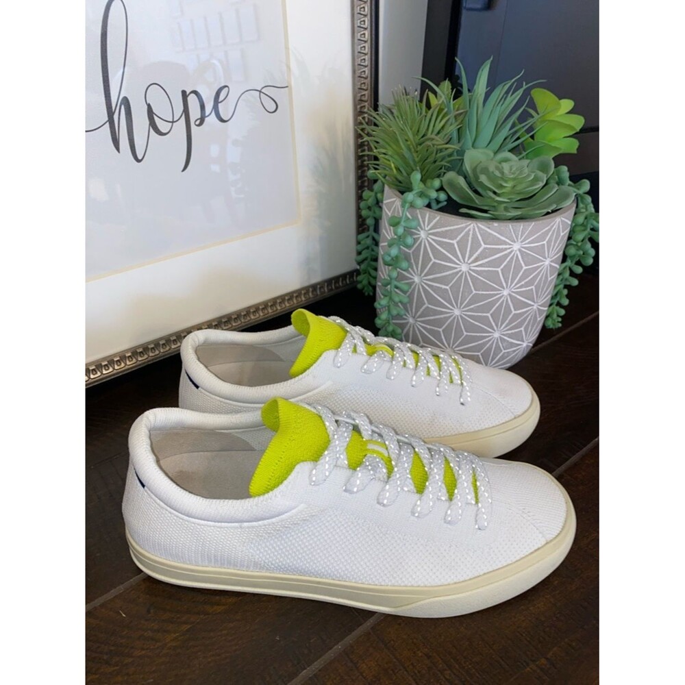 Rothy's Lace Up Low Top Sneakers Size 8 Retired Colorway White Chartreuse